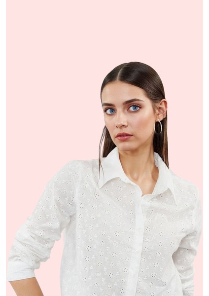 Kadın Brode Detaylı Dokuma Gömlek Pamuklu Günlük Kullanım Hafta Sonu Yaz Aylarının Vazgeçilmezi