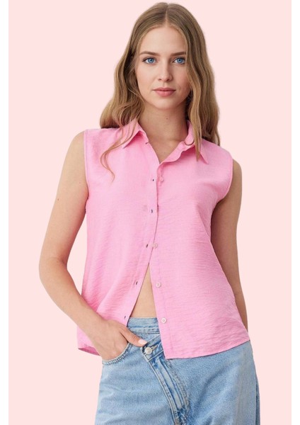 Kadın Keten Görünümlü Kolsuz Gömlek Düz Desen Regular Kalıp Yaz Aylarının Vazgeçilmezi Hafta Sonu