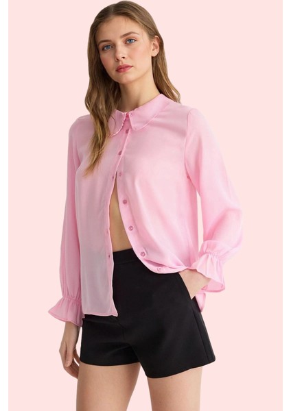 Kadın Basic Kalıp Uzun Kollu Balon Kol Gömlek Dantel Detaylı Günlük Kullanım Modern Tasarım