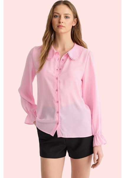 Kadın Basic Kalıp Uzun Kollu Balon Kol Gömlek Dantel Detaylı Günlük Kullanım Modern Tasarım fiyatları