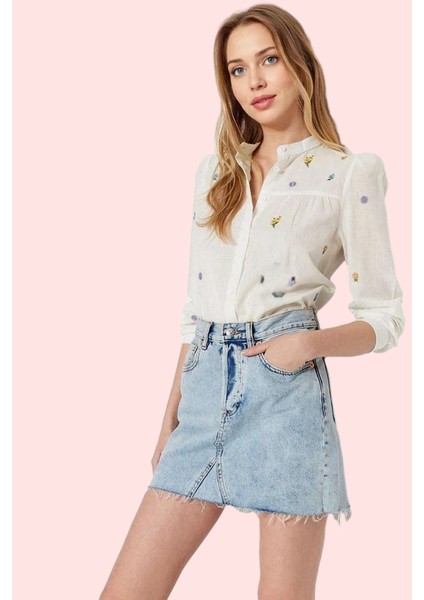 Kadın Tropikal Desenli Dokuma Gömlek Pamuk Günlük Kullanım Için Yaz Aylarının Vazgeçilmezi