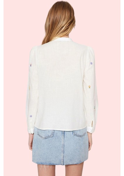 Kadın Tropikal Desenli Dokuma Gömlek Pamuk Günlük Kullanım Için Yaz Aylarının Vazgeçilmezi modelleri