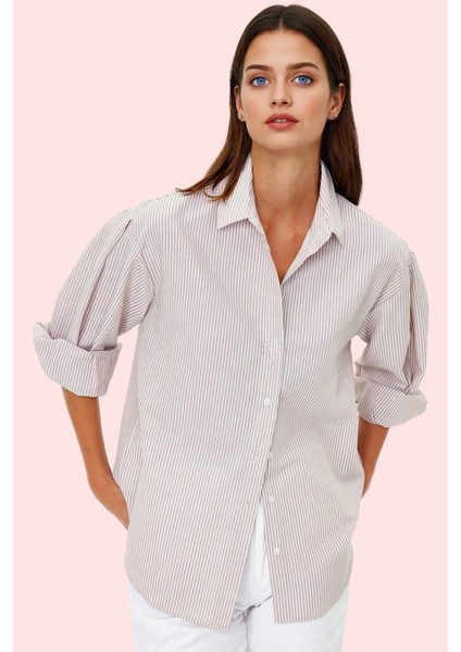 Kadın Oversize Çizgili Dokuma Gömlek Pamuklu Günlük Kombinler Için Yaz Aylarının Vazgeçilmezi