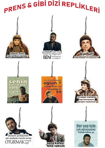 9 Adet Gibi Prens Dizisi Replikleri Görselli Hediyelik Oto Kokusu ve Aksesuari