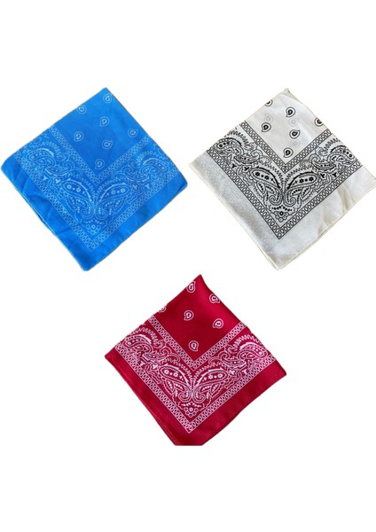Aida Jewelss Pamuklu Klasik Desen 3lü Bandana Seti Renkli Bandana Etnik Desenli Bandana