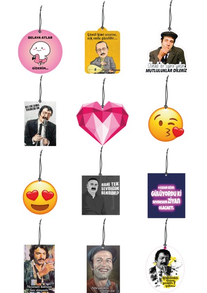 12 Adet Aşk Temalı Görseller Serisi Hediyelik Oto Kokusu ve Aksesuari