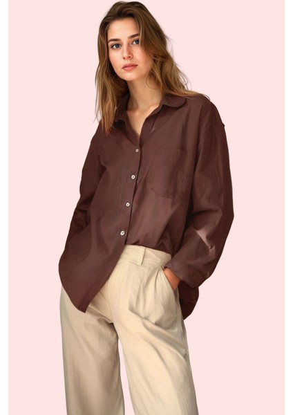 Kadın Boyfriend Geniş Kalıp Pamuklu Gömlek Günlük Casual Stil Hafta Sonu Dayanıklı Malzeme