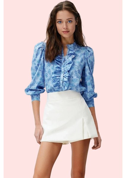 Kadın Çiçekli Desenli Dik Yaka Gömlek Pamuk Günlük Kullanım Hafta Sonu Yaz Aylarının Vazgeçilmezi