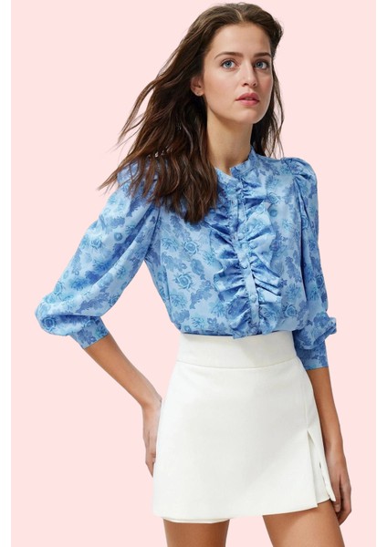 Kadın Çiçekli Desenli Dik Yaka Gömlek Pamuk Günlük Kullanım Hafta Sonu Yaz Aylarının Vazgeçilmezi fiyatları