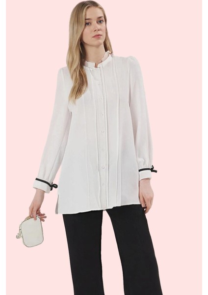 Kadın Saten Dokuma Gömlek Dik Yaka Uzun Kollu Şık Gece Kombinleri Yaz Aylarının Vazgeçilmezi