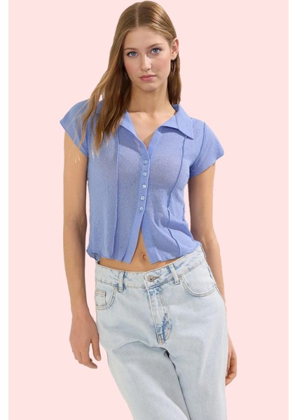 Kadın Kısa Kollu Fitted Gömlek Düz Desen Yaka Polyester Günlük Kullanım Yaz Aylarının Vazgeçilmezi fiyatları