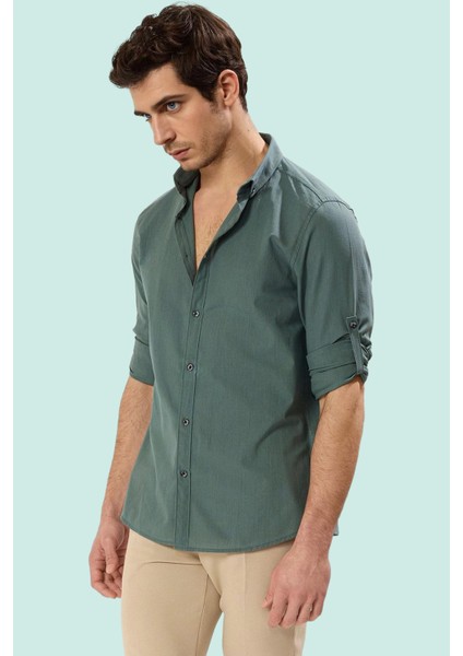 Erkek Slim Fit Uzun Kollu Gömlek Pamuklu Casual Günlük Hafta Sonu Yaz Aylarının Vazgeçilmezi