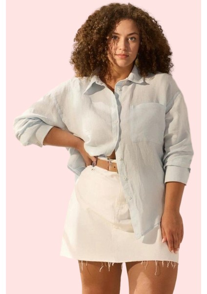 Kadın Büyük Beden Oversize Keten Gömlek Günlük Stil Özel Günler Yaz Aylarının Vazgeçilmezi