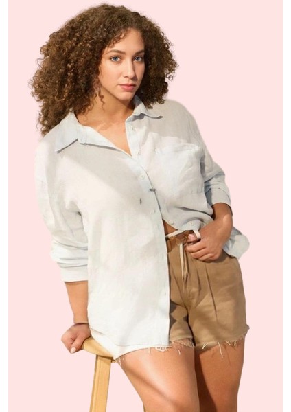 Kadın Büyük Beden Oversize Keten Gömlek Günlük Stil Özel Günler Yaz Aylarının Vazgeçilmezi fiyatları