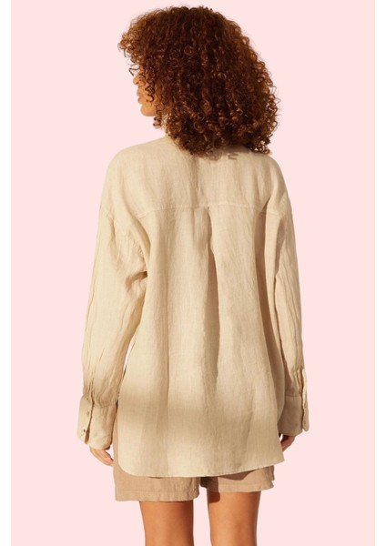 Kadın Oversize Keten Gömlek Düz Desen Günlük Kullanım Yazlık Hafta Sonu Yaz Aylarının Vazgeçilmezi modelleri