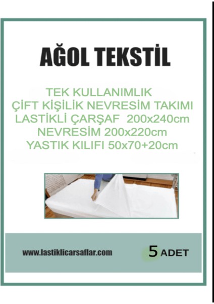 Çift Kişilik Tek Kullanımlık Nevresim Takımı 5’li Set | Lastikli Çarşaf + Yorgan Kılıfı + Yastık Kılıfı