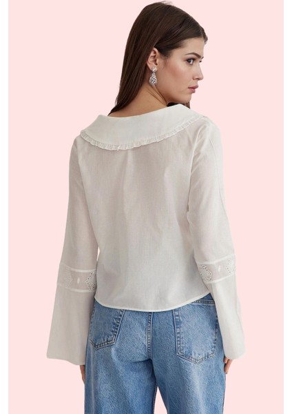 Kadın Brode Dokuma Gömlek Bebe Yaka Truvakar Kol Pamuklu Günlük Kullanım Dayanıklı Malzeme fiyatları