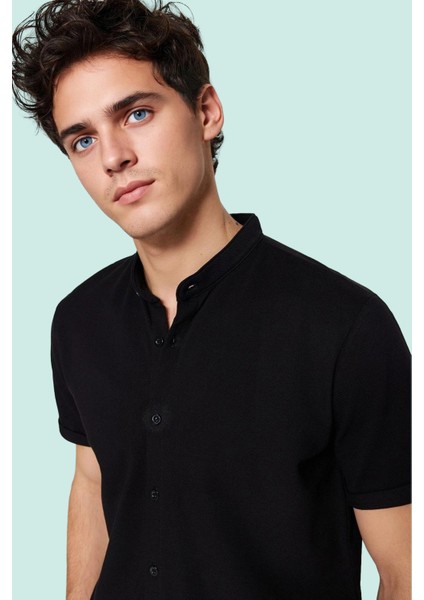 Erkek Kısa Kollu Slim Fit Hakim Yaka Örme Gömlek Pamuklu Günlük Kullanım Dayanıklı Malzeme fiyatları