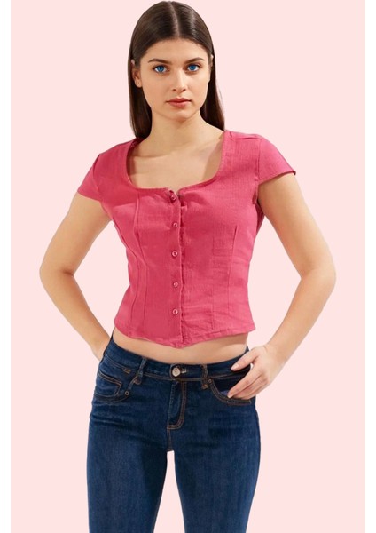 Kadın Kısa Kollu Kare Yaka Basic Gömlek Pamuklu Rahat Günlük Hafta Sonu Yaz Aylarının Vazgeçilmezi