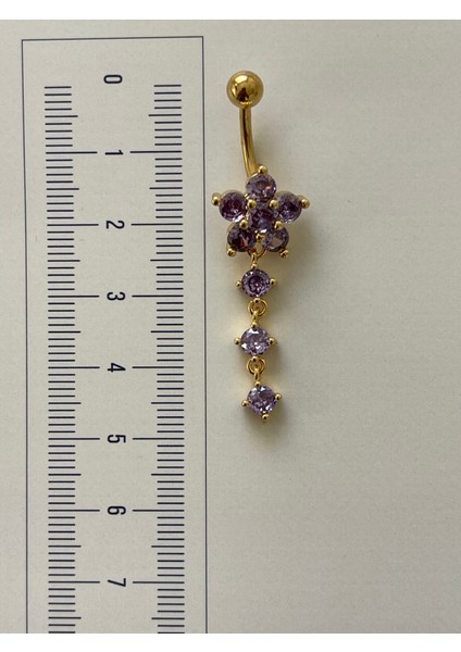 316 L Cerrahi Çelik Bar Ölçüsü 10 mm Mor Taşlı Sallantılı Çiçek Model Göbek Piercingi Mor fiyatları