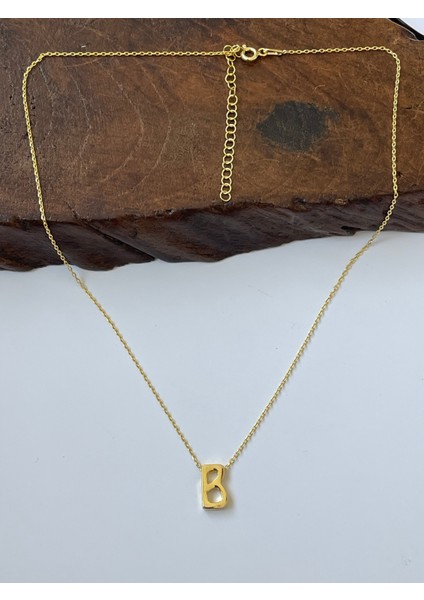 925 Ayar Gold Kaplama B Harfi Gümüş Kolye Harfli Gümüş Kolye Gümüş Harf