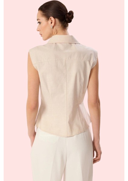 Kadın Kolsuz Çizgili Dokuma Gömlek Pamuk Yaz Aylarının Vazgeçilmezi Günlük Kullanım Hafta Sonu modelleri