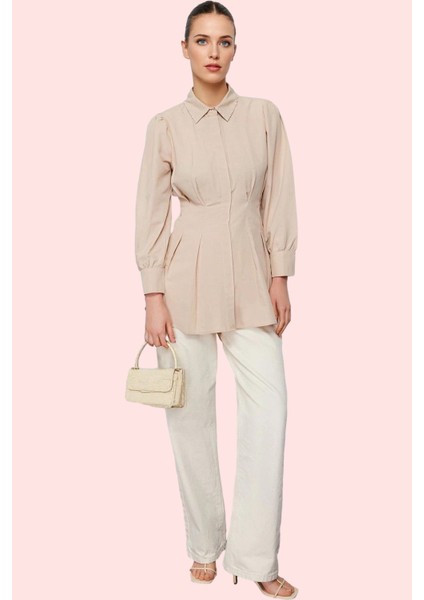 Kadın Dokuma Gömlek Incili Detay Belden Oturan Uzun Kol Günlük Hafta Sonu Kaliteli Malzeme fiyatları