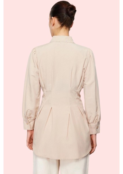 Kadın Dokuma Gömlek Incili Detay Belden Oturan Uzun Kol Günlük Hafta Sonu Kaliteli Malzeme modelleri