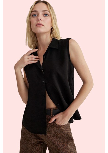 Kadın Keten Görünümlü Kolsuz Gömlek Düz Desen Regular Kalıp Yaz Aylarının Vazgeçilmezi Hafta Sonu