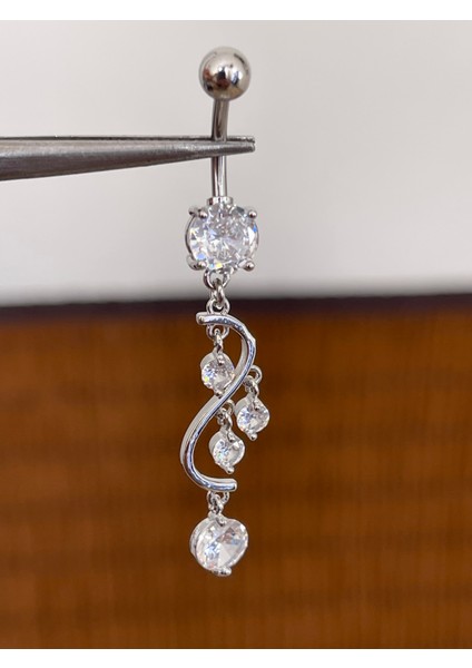 316 L Cerrahi Çelik Bar Ölçüsü 10 mm Kristal Taşlı Sallantılı Sarmaşık Model Göbek Piercingi