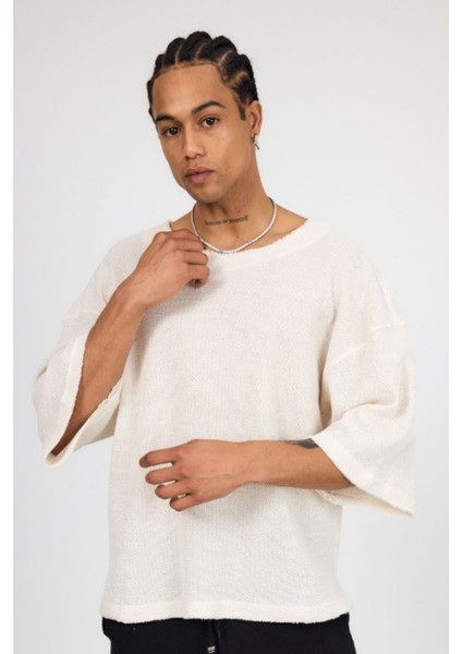 Fakir Kol Örme T-Shirt -Ekru