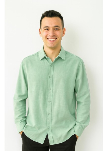 Huffa Erkek Pamuklu Müslin Uzun Kol Gömlek 7359