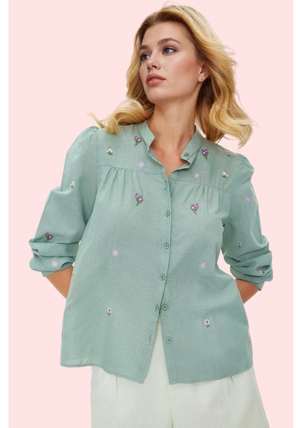 Kadın Tropikal Desenli Dokuma Gömlek Pamuk Günlük Kullanım Için Yaz Aylarının Vazgeçilmezi fiyatları