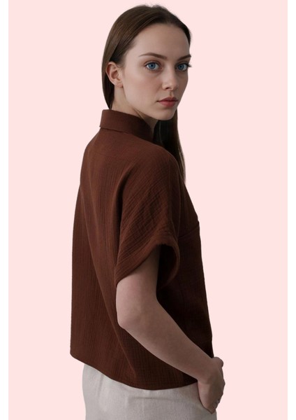 Kadın Oversize Gömlek Yaka Kısa Kollu Pamuklu Günlük Kullanım Hafta Sonu Dayanıklı Malzeme modelleri
