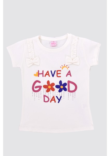Good Day Baskılı Kısa Kol Kız Çocuk Tişört 1-4 Yaş