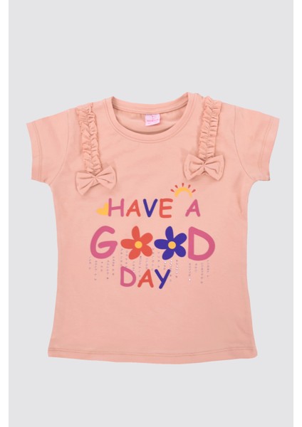 Good Day Baskılı Kısa Kol Kız Çocuk Tişört 1-4 Yaş