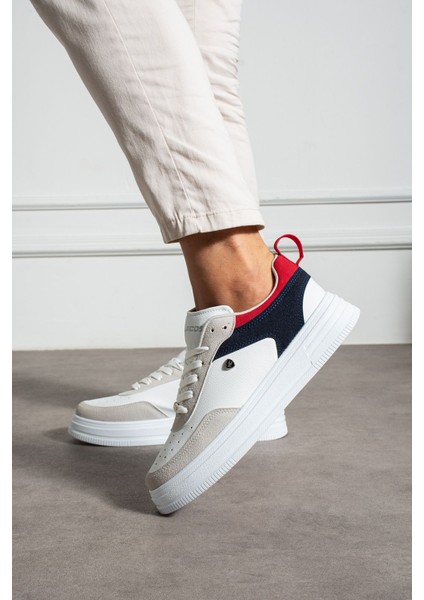 Erkek Sneaker Beyaz Lacivert Günlük Spor Ayakkabı Yüksek Taban Rahat Tasarım X55