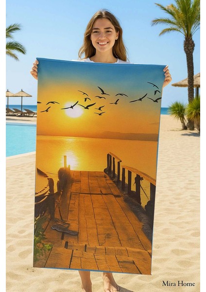 Seadream Tropikal Desenli Plaj Havlusu 70X140 cm Günbatımı