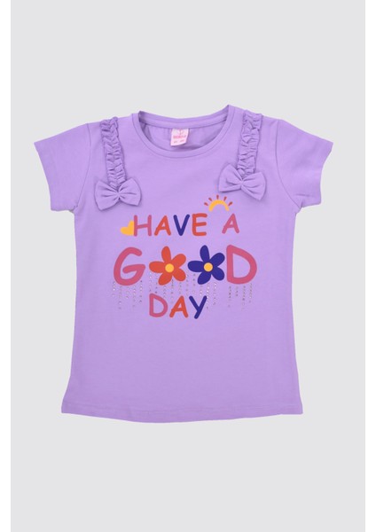 Good Day Baskılı Kısa Kol Kız Çocuk Tişört 1-4 Yaş