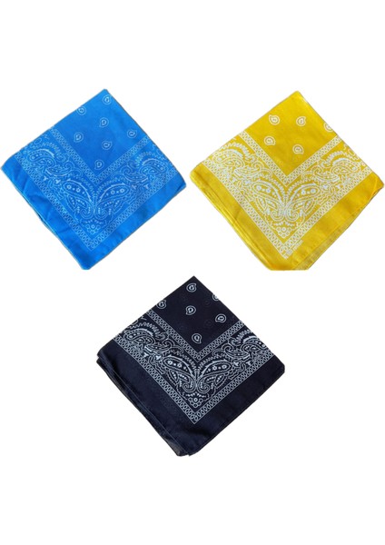 Aida Jewelss Pamuklu Klasik Desen 3lü Bandana Seti Renkli Bandana Etnik Desenli Bandana