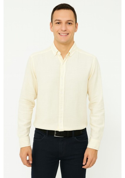 Panotti Erkek Pamuklu Keten Uzun Kol Gömlek 7360