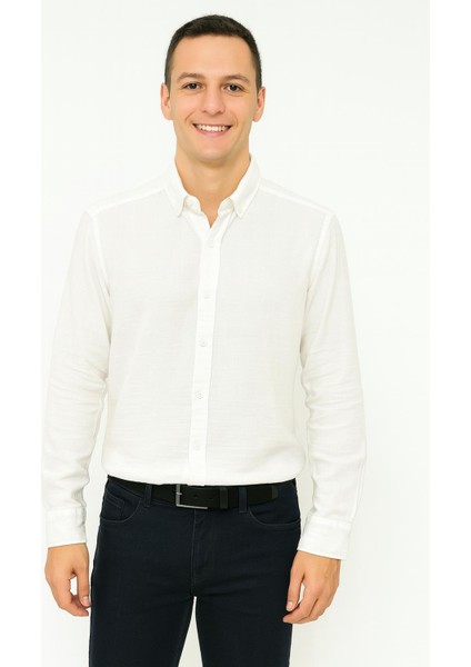 Panotti Erkek Pamuklu Keten Uzun Kol Gömlek 7360