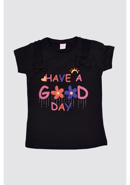 Good Day Baskılı Kısa Kol Kız Çocuk Tişört 1-4 Yaş