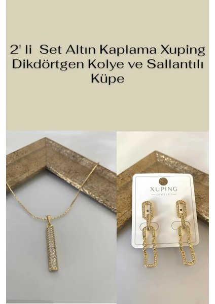 Xuping Dikdörtgen Kolye ve Sallantılı Küpe 2'li Set
