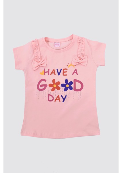 Good Day Baskılı Kısa Kol Kız Çocuk Tişört 1-4 Yaş