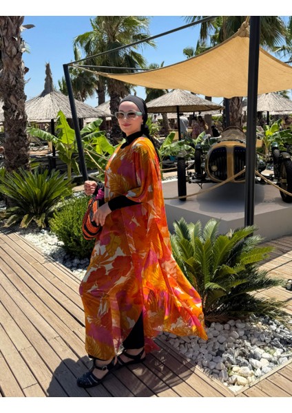 Qymos Prıve Tropikal Desenli Pareo Kaftan Kimono