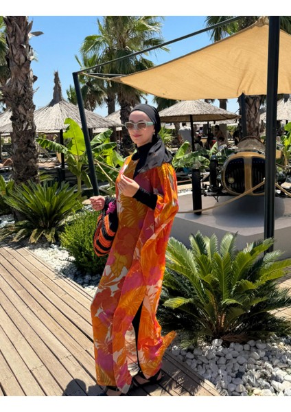 Qymos Prıve Tropikal Desenli Pareo Kaftan Kimono modelleri