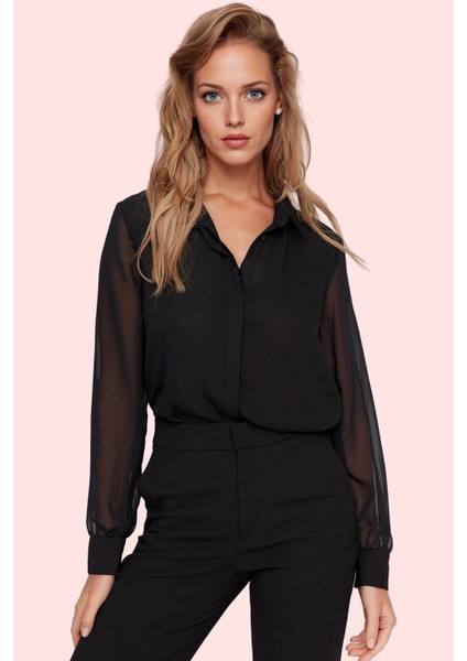 Kadın Gömlek Yaka Uzun Kollu Queen Crep Dokuma Nefes Alabilir Günlük Kullanım Modern Tasarım