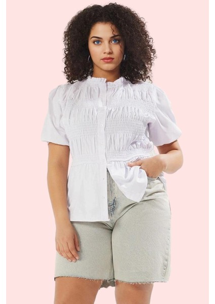 Kadın Büyük Beden Gömlek Kısa Kol Balon Regular Kalıp Günlük Hafta Sonu Yaz Aylarının Vazgeçilmezi