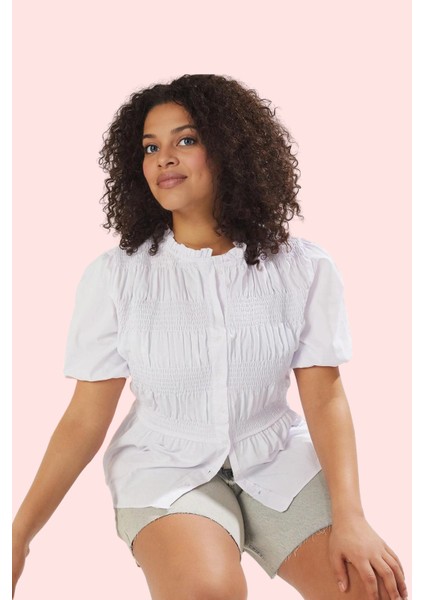 Kadın Büyük Beden Gömlek Kısa Kol Balon Regular Kalıp Günlük Hafta Sonu Yaz Aylarının Vazgeçilmezi fiyatları